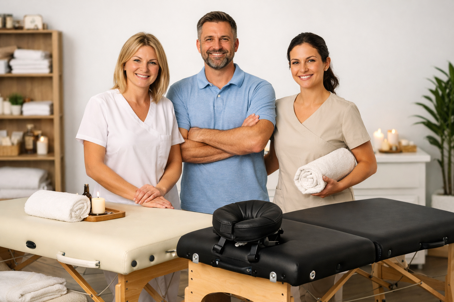 Équipe et tables de massage